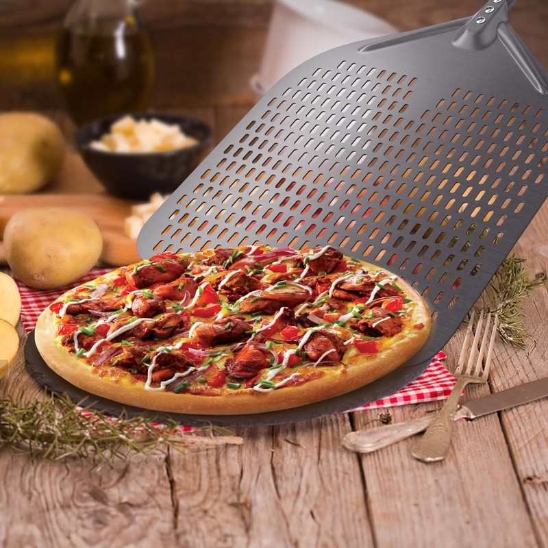 NUTUNI Perforated Pizza Peel, 16" Aluminium Pizza Paddle, Large Pizza