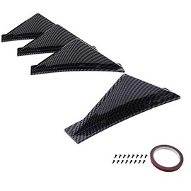 KEEPDSGN 4pcs Rear Bumper Lip Rear Diffuser Defuzer Universal Shark Fins Curved Spoiler Lip Wing Splitter - Carbon Fiber