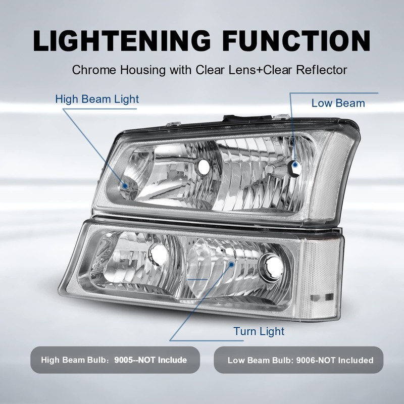 MOSTPLUS Headlight Assembly Compatible with 2003-2006 Chevy Silverado/Avalanche 1500/2500 Front