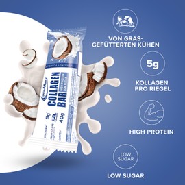 IronMaxx Collagen Bar - Coconut 12x40g | zarte Proteinmasse mit crunchy Crispies | Mit Kollagen aus Gras-gefütterten Rindern | Mit 5g Kollagen pro Riegel