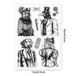 INFUNLY Cartoon Animal Clear Stamps 6.3x4.3 Reusable Fox Cat Lady Silicone Stamp Dog Crow Gentleman Transparent Seal Stamps for Card Making Decoration DIY Scrapbooking Album Paper Crafts