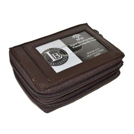Leatherboss Genuine Leather Rfid Safe Double Zipper Accordion Wallet Organizer For Men Women, Dark Brown