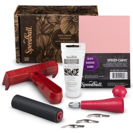 Speedball Block Printing Fabric Starter Kit, 7 Pieces – Includes Ink, Hard Brayer, Lino Handle and Cutters, Speedy-Carve Relief Carving Rubber