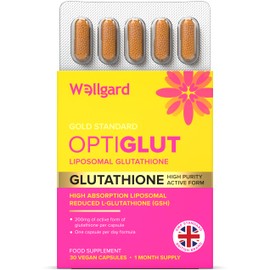 Liposomal Glutathione 200mg, Wellgard Optiglut - High Absorption Reduced L-Glutathione (GSH) - One-a-Day Vegan Capsules, 30 Capsules