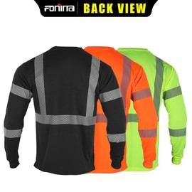 FONIRRA 3 Pack Safety Reflective High Visibility Shirts for Men ANSI Class 3 Hi Vis Long Sleeve Construction Work T-Shirts