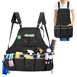 HODRANT Large Cleaning Apron with Dual Shoulder Straps, House Cleaning Apron with Multiple Pockets for Housekeeping Work Supplies, Water-resistant Cleaning Caddy Apron for Women & Men (Apron Only)