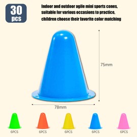 xianzhanEU 30 Pieces 7.5 cm Marker Cones Pylons, Obstacle Cones for Children, Football, Sports, Equestrian Sports, Dog Training (Yellow/Red/Green/Blue/Pink)