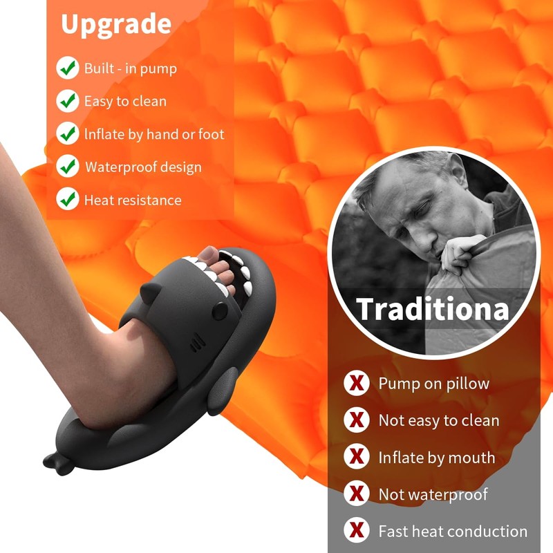 Baiao Self Inflating Camping Sleeping, Ultralight Sleeping Pad with Pillow,