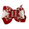 Basketball Bow with Glitter Initial or Number Button, Red Silver