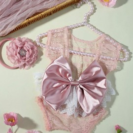 Lgvhydh Newborn Photography Outfits Girl Baby Photography Props Cute Lace Romper Headband Newborn Outfits Girls Photo Props (Off white)