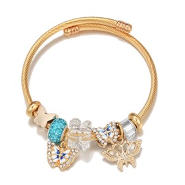Lvla Gan 18K Gold Plated Charm Bracelets, Cute Butterfly Bile Pendants Bangle Bracelets Love Key Wrap Birthday Gift for Women, Cubic Zirconia Beaded Chain Cable Bracelet (Butterfly-G)