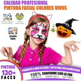 Pintura Facial y Pintura Corporal, Juego de Kit de 26 Colores de Pintura Facial y Corporal a Base de Aceite, con 10 Pinceles y Paleta de Pinturas de Diferentes Tamaños, Maquillaje Halloween, Navidad, Año Nuevo y Cosplay