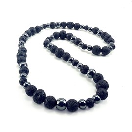 Omky Collar Piedra Volcánica y Hematita - Collar difusor aceites Esenciales