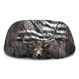 JOAIFO Winch Cover Heavy Duty Waterproof Cover, Deer Towing Winch Covers Polyester USA Flag Vehicle Winch Cover for Electric Winch Accessories Protect Your Winch, Universal Fit