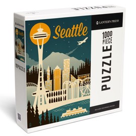 Lantern Press 1000 Piece Jigsaw Puzzle, Seattle, Washington, Retro Skyline
