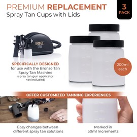 Bronze Tan Replacement Cups with Lids (3Pack) - 200ml Storage Bottles for DHA Spray Tan