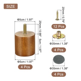 sourcing map 4Pcs Wood Furniture Leg, 1.97" Solid Wood Replacement Furniture Feet for Couch Cabinet,Light Brown