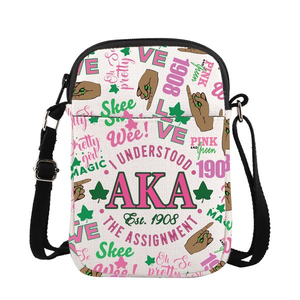 Sorority Gifts Pink and Green Sorority Crossbody Bag Pink and