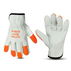 Glove Station "Watch Your Hand Top Grain Beige Cowhide Skin Un-lined Leather Work Gloves Hand Protection, Available Size in Small - Extra Large (Medium (M), 2-Pack)