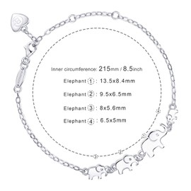 BlingGem 4 Elephants Bracelet for Women Sterling Silver 4 Generations Bracelet for Grandmother Mother Bracelets Animal Jewelry Birthday Mother's Day Gifts for Women Grandma Mom Wife Sister