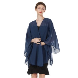 BEAUTELICATE Chiffon Kimono Cardigans Women Oversized Bolero Shrug Sheer Cover Up With Arm Holes For Summer Wedding Evening Bridal Bridesmaids Mother of The Bride(One size,Navy Blue)