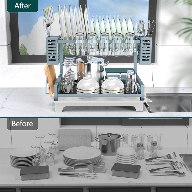 B-Land Dish Drying Rack, 2 Tier Dish Racks for Kitchen