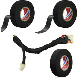 LimCryspp 4 Rolls of 19mm x 15m Flame Retardant Car Tape, Black, High Temperature Resistant Cloth Strap, Wire Harness Weaving Tape