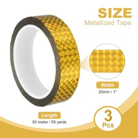 PATIKIL Metalized Polyester Film Tape 1 Inch x 55 Yards, 3 Pcs Metallic Decor Tape Laser Gold Adhesive Mirror Tape for Detailing Accent Wall Graphic Arts Boat Trim Walls