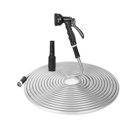 BOSNELL Stainless Steel Metal Garden Hose - 75FT with 2 Nozzles, Lightweight, Heavy Duty, High Pressure, Flexible, Tangle Free & Kink Free Cool to Touch, Outdoor Yard Hose