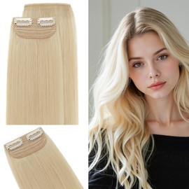 SEGO Clip in Hair Extensions for Women, 100% Remy Human Hair, Mini Hairpieces with 2 Clips, Short Extensions to Add Hair Volume, 1 Pcs, 6 Inches, 12g, Bleach Blonde