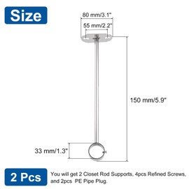 sourcing map 2 Pcs Curtain Rod Brackets 32mm(1 1/4"） Stainless Steel Ceiling Closet Mount Holder Closet Rod End Support Curtain Rod Flange Pole Socket with Matching Screws, Silver Tone