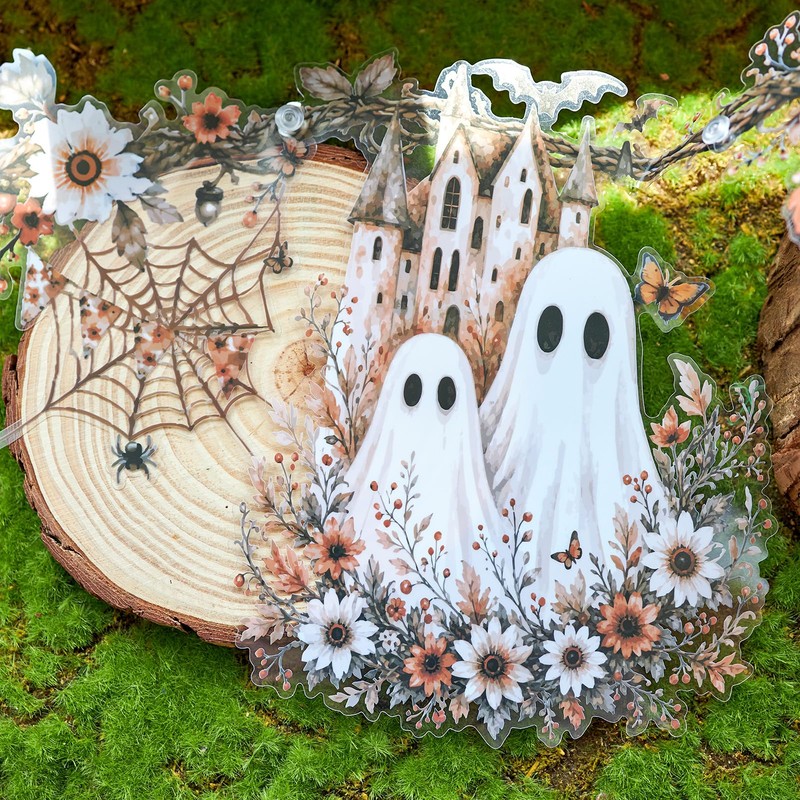 2Pcs Halloween Ghost Garland Double-Sided Autumn Hanging Decorations with Ghost