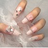 [In-store special discount]Pink tweed handmade nail tips - short coffin