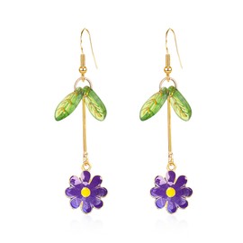 Peasimy Long Daisy Flower Leaf Dangle Earring Summer Fairy Flower Tassel Dangling Earrings Jewelry (Violet)