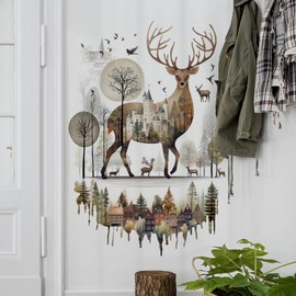 Modern Minimalist Style Forest Elk Deer Moose Wall Stickers, sacinora Jungle Animal Wall Decals Removable Vinyl Peel and Stick for Living Room Bedroom Study Room Office Art Decorations