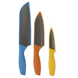 Home Basics 3 Piece Stainless Steel Colorful Slip Covers Knife Set, One Size, Multicolored