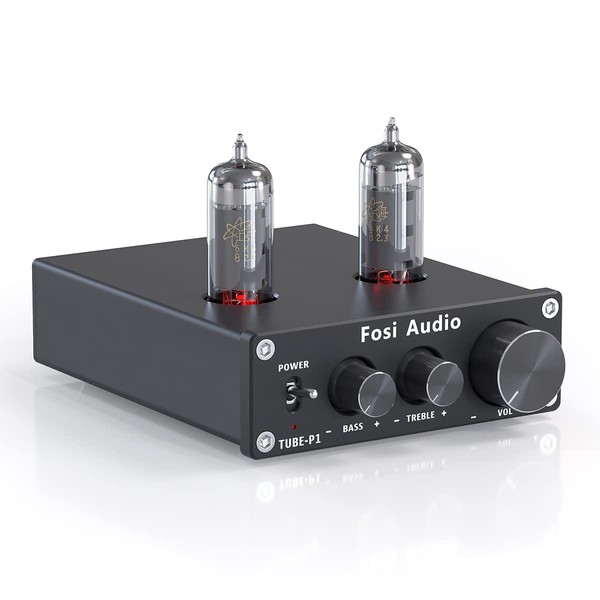 Fosi Audio P1 Tube Preamplifier Mini Hi-Fi Stereo Preamp 6K4 Valve Vacuum Pre-amp with Treble Bass Tone Control for Home Theater HiFi System(not for Turntable)