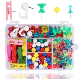 Push Pins Set, 200 Pcs Thumb Tacks Map Pins, Tacks, 5 Types Pushpins Thumbtacks for Cork Board Bulletin Boards Office Accessories (Colorful)