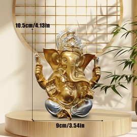 OTKARXUS Gold Lord Ganesha Statues,1PC Hindu Elephant God Sculpture,Resin Indian Ganesha Idol Figurine Elephant God Figurines Decoration Ornaments for Home Office Car (Gold+Silver)