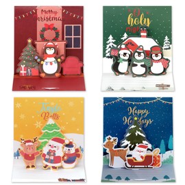 KSKSPE Christmas Cards with Envelope Set (4 Pieces), Christmas Card 3D, Christmas Greeting Card, Greeting Cards for Family and Friends at Christmas