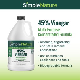 SimpleNature 45% Vinegar (1 Gallon, 4 Pack) - Highly Concentrated Vinegar for Heavy-Duty Cleaning Power for Home & Patio, Limescale Removal & DIY Formulas - Dilutes Easily - No Dyes or Fragrance