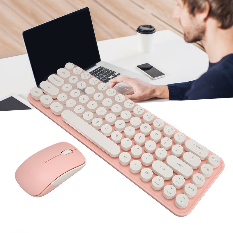 Wireless Keyboard Mouse Combo Mini Portable Retro Silent 2.4G Wireless