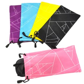 DIYOMR 5 Pack Glasses Case Pouch, Portable Sunglasses Bags Multiple Color Storage Pouch Drawstring Organizer Bag (Line)