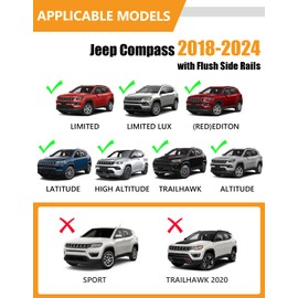 KINGGERI 260lbs Lockable Roof Racks Cross Bars Compatible with Jeep Compass 2018-2025, Aluminum Heavy Duty Roof Rails Crossbars Rooftop Cargo Luggage Rails Kayak Canoe Snowboard Accessories