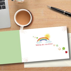 Words 'n' Wishes Male/Female Good Luck Card - 'Best of Luck To You!' Rainbow, Clovers & Horseshoes Embossed with Gold Foil - Eco-Friendly - Made in Great Britain