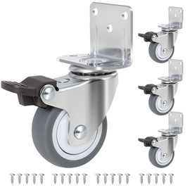 Enyke 2 Inch Side Mount Casters 500 LBS, L-Shaped TPR Rubber Casters Set of 4, 360 Degree Plate Swivel Castor Wheels with Ball Bearing, Casters Wheels for Furniture, Workbench