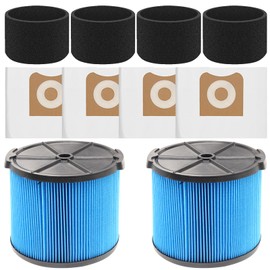2 Pack VF3500 Replacement Filter for Ridgid Shop Vac 3-4.5 Gallon Wet Dry Vacuums + 4 Pack VF3501 Filter Bags + 4 Pack 26643 Fine Dust Filters for 3/4/4.5 Gallon Wet Dry Portable Vacuums