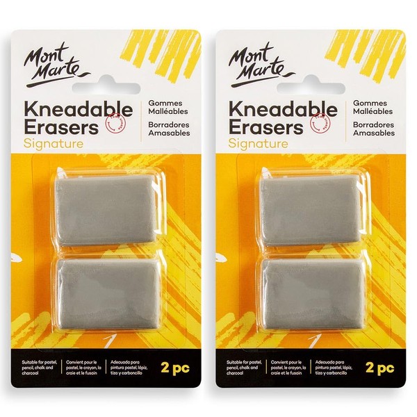 Mont Marte Kneadable Erasers Signature 2pc 2-Pack, Kneaded Erasers for Drawing, Create Highlights, Erase or Lighten Charcoal, Pastel, Pencil, Chalk Artwork, Ideal for Artists, Drawing or Sketching
