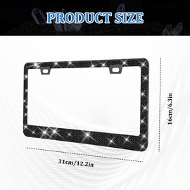 Lyxheth Bling License Plate Frame for Women, License Plate Holder, Sparkly Rhinestone Diamond Tag Holder Frames with Crystal Screws Caps, Stainless Steel License Plates Tag Cover Fit Cars (Black)