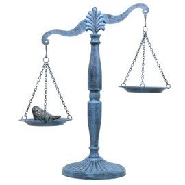 Vintage Style Metal Libra Jewelry Towers, Lawyer Scale of Justice, Farmhouse Candleholder, Home Decor Antique Weight Balancing Scale - Turquoise, 11.1" W x 16.5" H